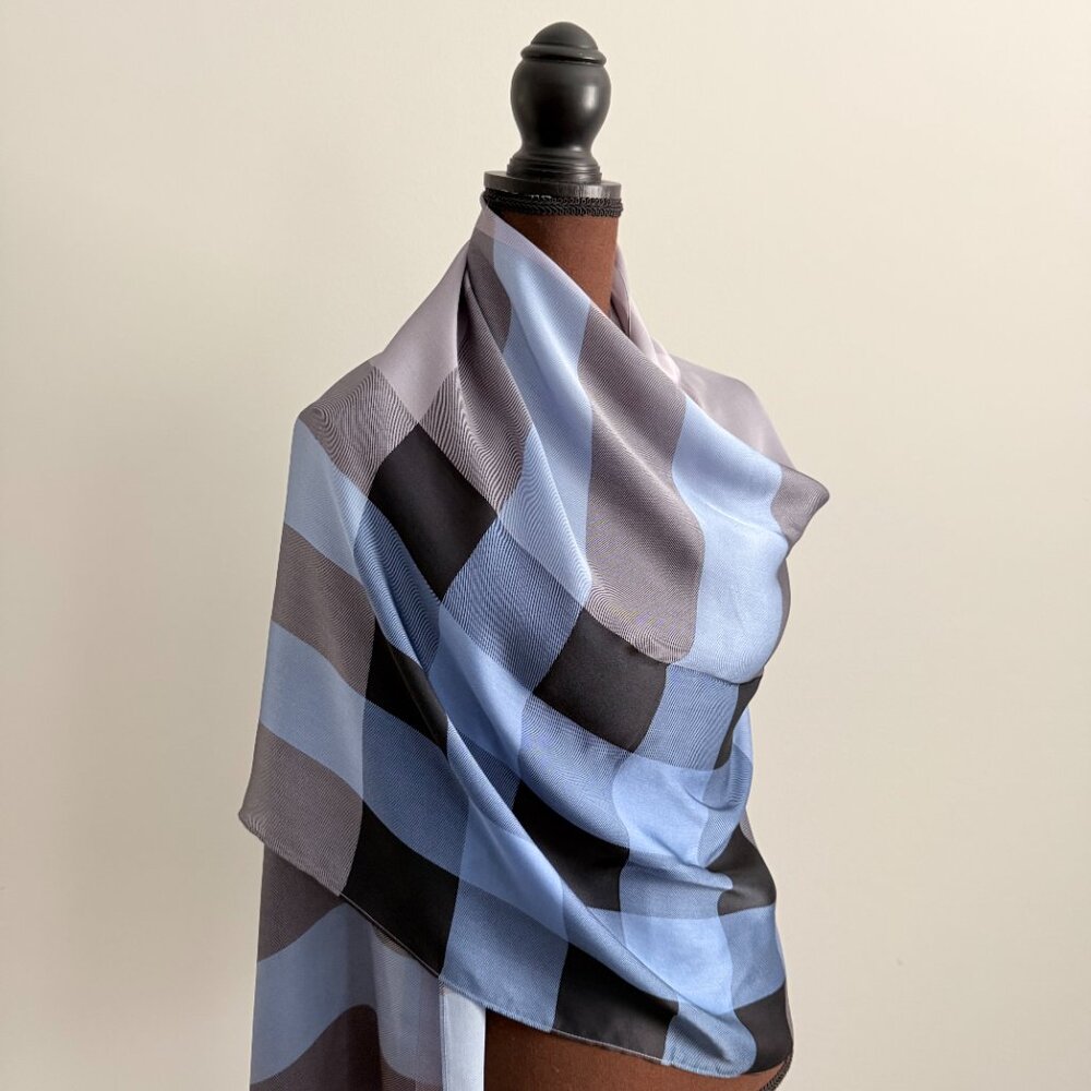 New Burberry Silk Satin Blue Scarf